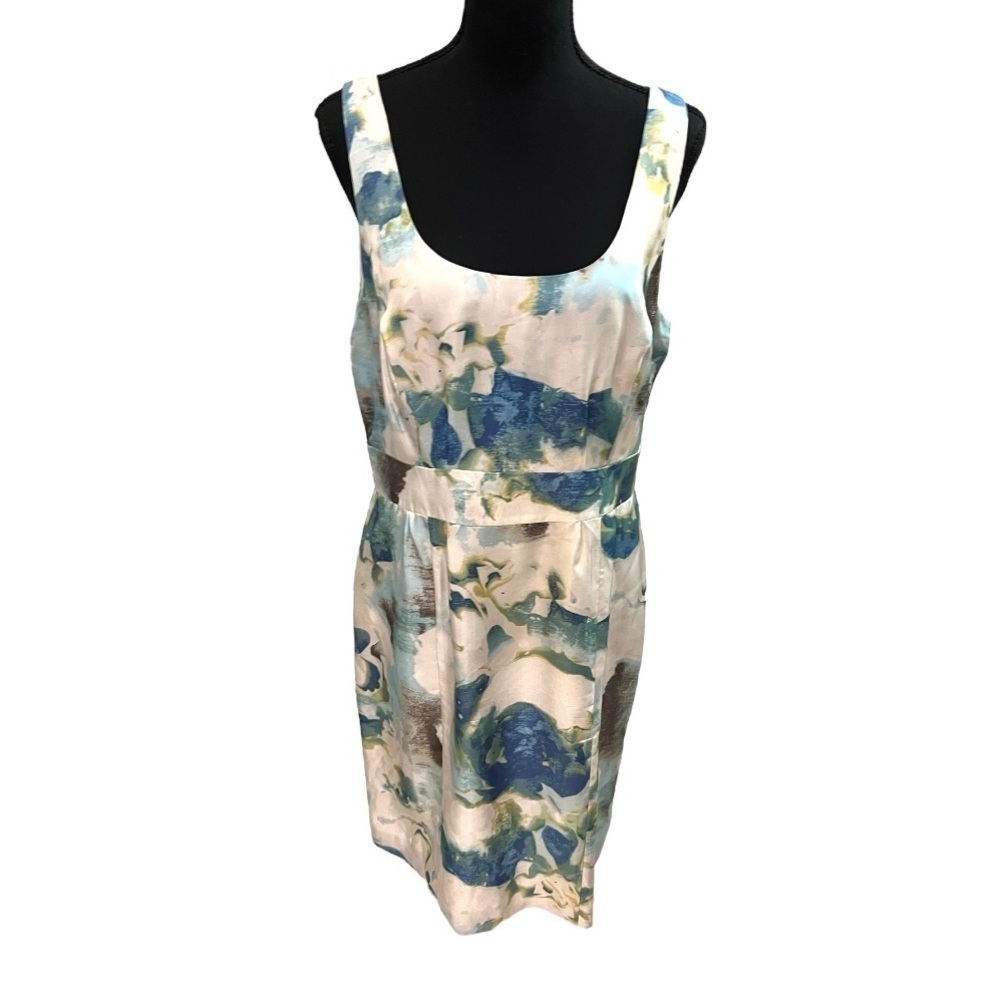 Banana Republic 100% SILK watercolor sheath dress scoop neck empire pockets 12